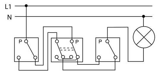Šviestuvų pajungimo iš skirtingų vietų schema